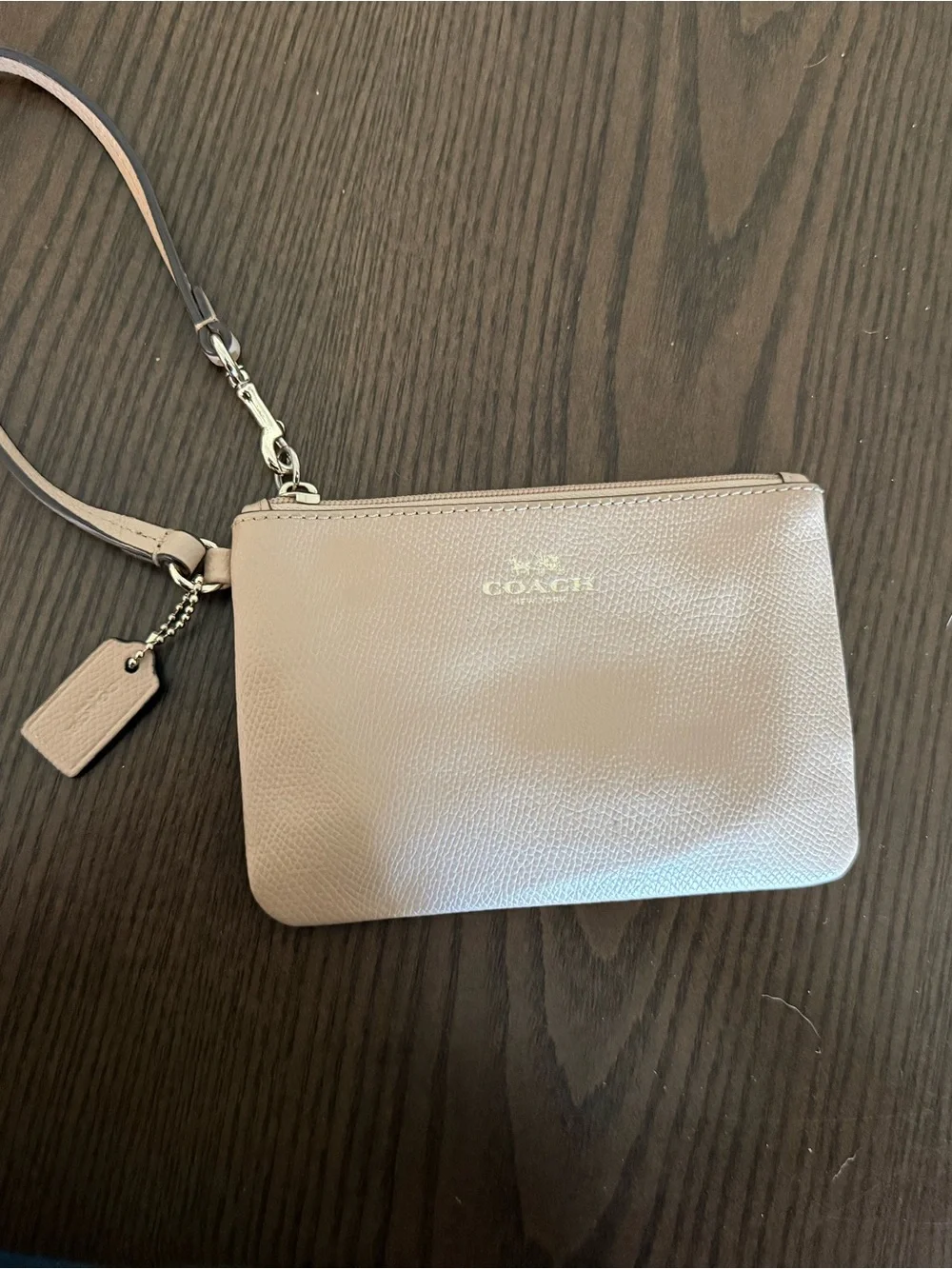 COACH Pebbled Leather Wristlet in Light Beige
